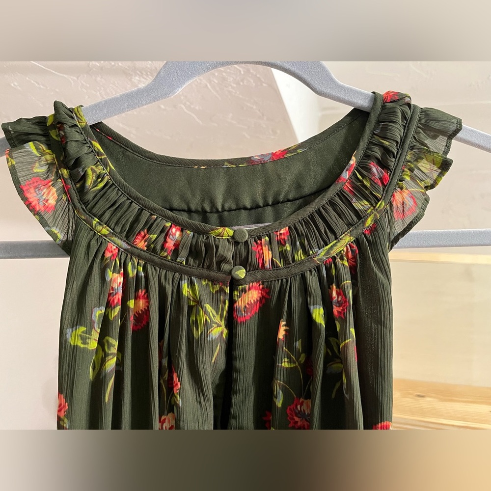 J Crew Point Sur High Neck Ruffle Midi Dress  In Hillside Green Multi, Size 4